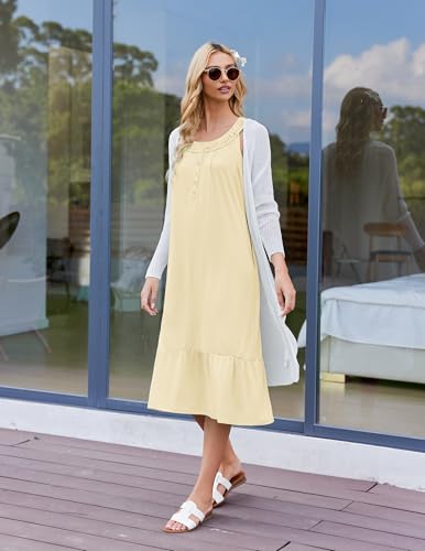 Image of Ekouaer Women's Nightgowns Long Sleeveless Night gown with Pockets Soft Ladies Nightdress