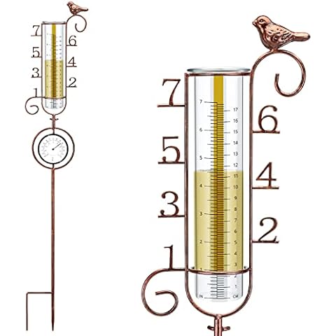 SYSUVANA Regenmesser Metall Vogel Garten Glas Niederschlagsmesser mit Thermometer für Rasen Cover