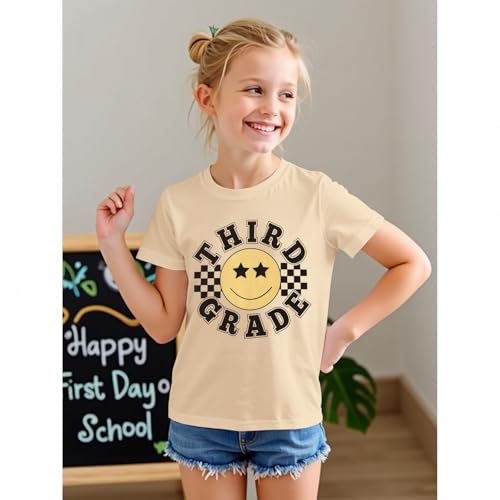 Happy First Day of School Shirt for Girls Boys 1st 3rd 4th Grade T-Shirt Kid Cute Back to School Outfit Tee Tops2