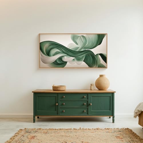 Image of KAIRNE Green Abstract Framed Canvas Wall Art Set,Minimalist Green Lines Wall Decor,Modern Flowing Texture Art Prints,Neutral Smokes Waves Artwork for Living Room,Bedroom,Farmhouse,Office-40 x20 x1