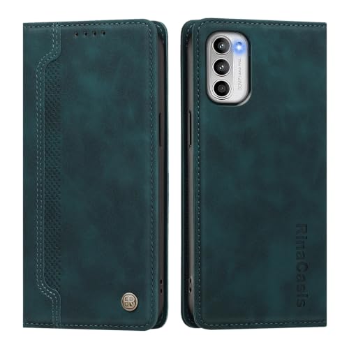 rongki Leather Case for Motorola Moto G (2022), Slim Fit Leather Folio Wallet Case with Magnetic Lock Card Holder Adjustable Kickstand Cover for Motorola Moto G (2022), DarkGreen