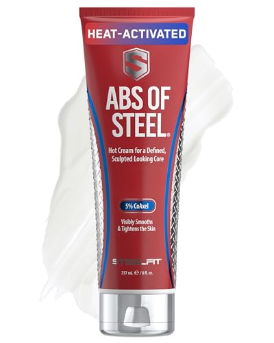SteelFit Abs of Steel Maximum Definition Cream - Skin Tightening, Toning & Firming Lotion for Sculpting Abs - L-Carnitine Pre & Post Workout Supplement for Men & Women - Non-Greasy Formula, 8 Ounces