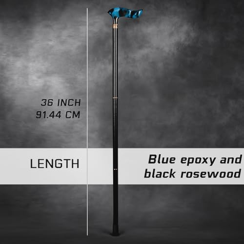 Image of Unique Resin Wood Craft Walking Stick Epoxy Resin Walking Cane for Senior | Original Canes for Men & Women | 36 Inch Black Rosewood Hiking and Walking Stick