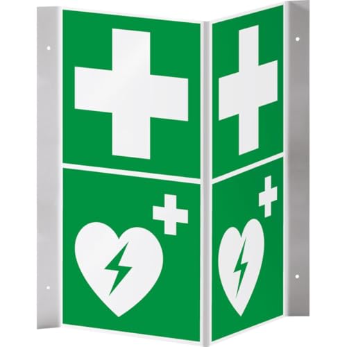 KSIGN Rettungs-Nasenschild Erste Hilfe und Defibrillator, Kunststoff, 200x400mm