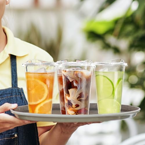 Dealusy 100 Pack - 20 oz Clear Plastic Cups with Lids, Sturdy & Food Safe Iced Coffee Cups with lids, Disposable Plastic Smoothie Cups for Cold Drinks, Sip Lids by Dealusy - Image 6