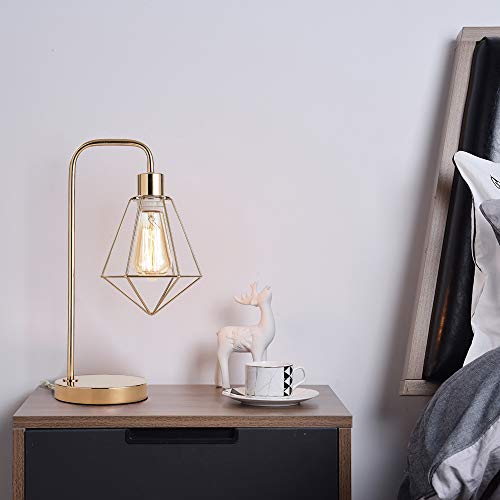 Sottae Vintage Gold Industrial Table Lamp,Rustic Metal Cage Shade Nightstand Bedside Reading Desk Lamp For Bedroom Living Room Office End Table #TOP3