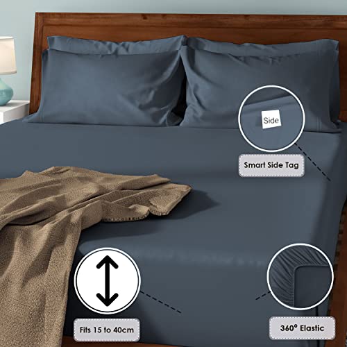 Pizuna Luxurious Cotton King Size Fitted Sheet Dark Blue - Image 3