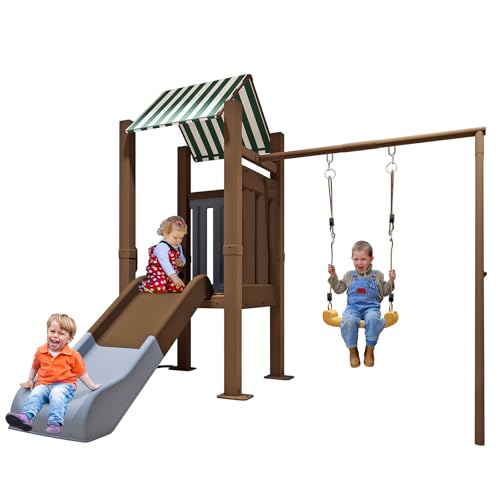 Outdoor Play Equipment with Slide & Swing Set - Backyard Playground System for Parks, Schools, Daycares & Family Fun