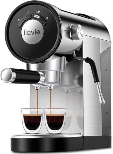 ILAVIE 20Bar Espresso Coffee Machine, Espresso Maker with Steamer for Cappuccino, Latte, Espresso Machine for Home Use, 900ml Removable Water Tank, Stainless Steel