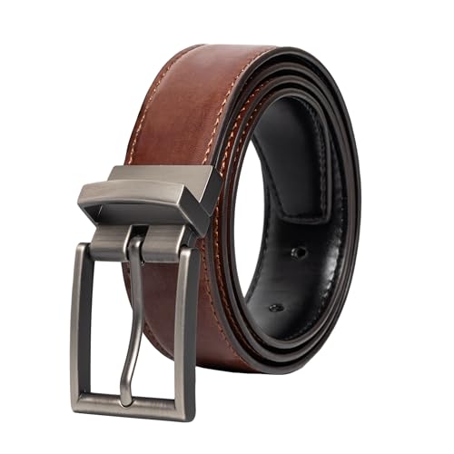 Vince Camuto Belts Men | Reversible Tan to Black Belt with Edge Stitch Detailing a Gun Metal Finish Belt Buckle