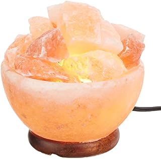 Himalayan Salt Lamp Bowl with Natural Crystal Chunks, Dimmer Cord and Classic Wood