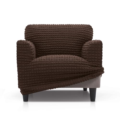 FAVERTI® Funda Sillón Súper Elástica Universal de 70 a 110 cm | Modelo BUFALI | Marrón | Funda Ideal para Cualquier Forma de sillón | Protector de Calidad de Tejido Jacquard 3D Tacto algodón