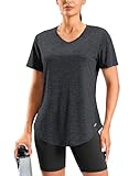 Viodia Womens Workout Tops Full Back Coverage Athletic Shirt UPF 50+ Quick Dry Short Sleeve T Shirts V Neck Gym Yoga Tunic Heather ‌Dull Grey L