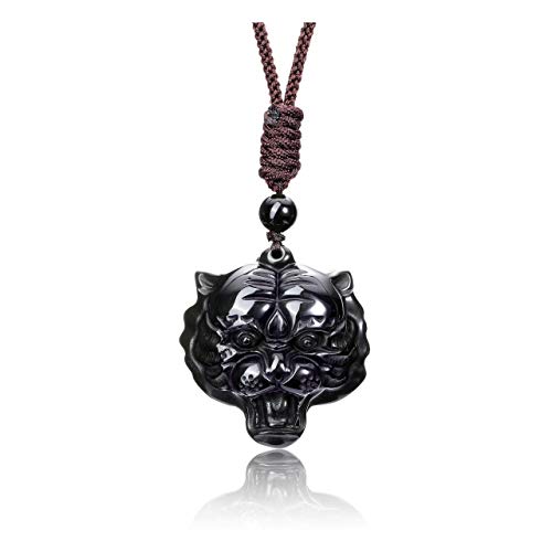 Top Plaza Mens Tiger Amulet Talisman Protection Pendant Necklaces Natural Rainbow Obsidian Healing Crystal Carved Gemstone Necklace For Lucky #TOP26