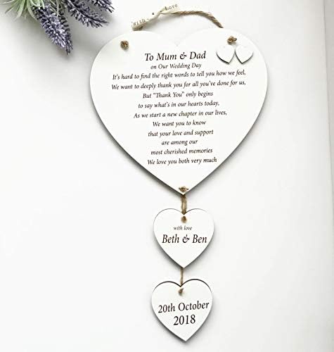 MissyJulia Ltd - Parents of the Bride Gift, Parents of The Groom Wall Plaque, Personalised Wedding Thank You Sign W181