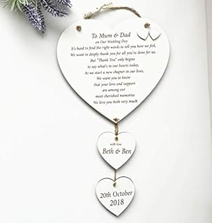 MissyJulia Ltd - Parents of the Bride Gift, Parents of The Groom Wall Plaque, Personalised Wedding Thank You Sign W181