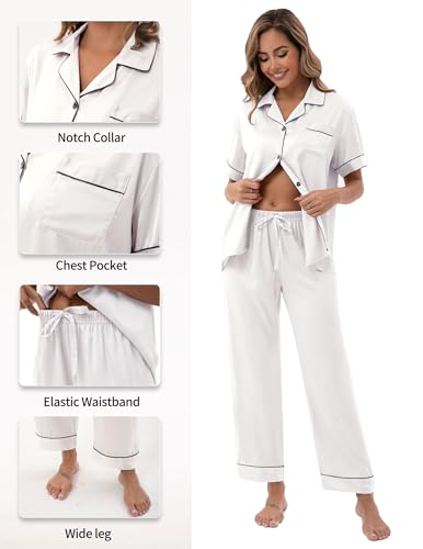 Image of UMBY Silk Satin Pajamas for Women Set 2 Piece button down Soft Silk Pjs Sets Cozy Silky Pajama Short Sleeve