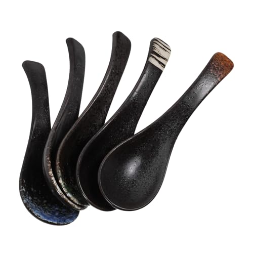 LABRIMP 5個 陶磁器製アジアンスープスプーン点 耐摩耗性で実用的 スリッシュなデザイン 食洗機対応 スープ 餃子 ラーメン ル用