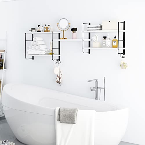 Mxcse Wall Mounted Floating Shelves - Adjustable Rustic Wall Decor Wood Shelves For Bedroom, Living Room, Bathroom And Kitchen Storage, Durable Metal Frame, Easy Installation (White) #TOP5
