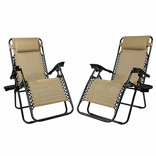 Sunnydaze Zero Gravity Lounge Chair With Pillow & Cup Holder - Set Of 2 - Khaki #TOP6