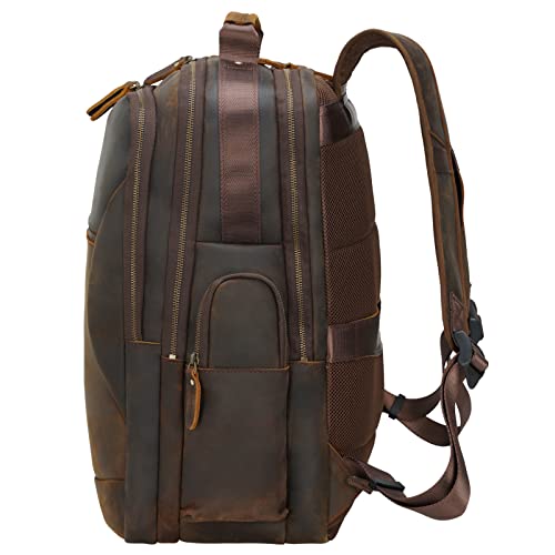 Tiding Vintage Full Grain Leather 17.3 Inch Laptop Backpack Large Camping Travel Weekender Daypack For Men 31.9L #TOP1