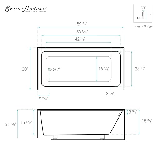Lausanne 60" X 30" Left-Hand Drain Alcove Bathtub with Apron by Swiss Madison - Image 9