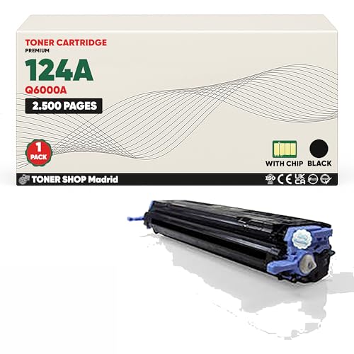 BDink Tóner Compatible HP 124A Q6000A Negro (Pack 1) con Chip para Color LaserJet 1600 2600N 2605 2605DN 2605DT 260NSE CM 1015MFP CM 1017MFP Rendimiento 2500 páginas