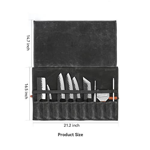 Manjushri Chef Knife 9 Pocket Canvas Roll Bag With Genuiene Leather Belt. (Black) #TOP4
