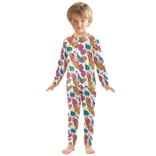 Cartoon Pajamas Set Violin Long Sleeve PJs Cotton Jammies Sleepwear Top and Pants Multicolor3
