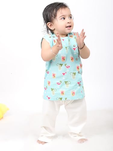 Image of POLKA TOTS Pure Cotton New Born Dress | Ultra-Soft, Breathable & Lightweight Sleeveless Jhabla Pant Set for Baby Boys & Girls | Baby Summer Clothes | Traditional Jabla & Pyjama Set for Newborns
