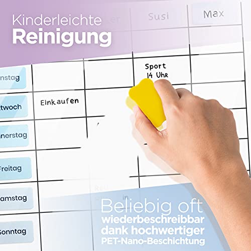 BLAUFUCHS ® – Whiteboard Magnetisch A3 – Abwischbare Magnettafel für Planung & Organisation – Inkl. 6 Marker & 22 Magnete – Wochenplaner für Familie, Büro, Küche und Kühlschrank