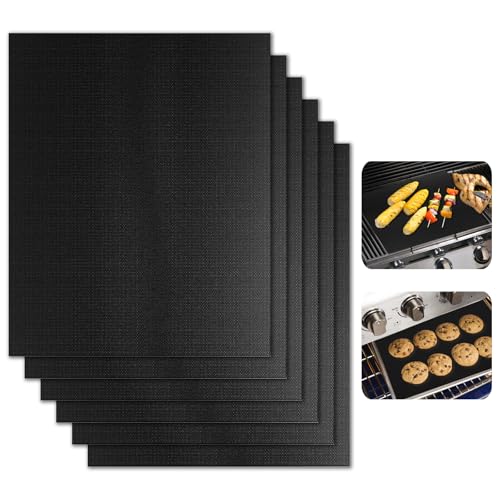 X-BLTU 6 Pack Oven Liner BBQ Grill Mats, Teflon Oven Liners for Fan Assisted Ovens Bottom, Non-Stick Reusable BBQ Sheets Grilling Mats Cooking Mat for Charcoal Gas Grill, 40cm x 33cm, Easy to Clean