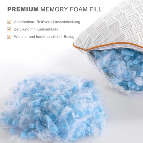 Twirest Kopfkissen 40x80cm（2er Set）, Memory Foam Kissen - gefülltes Schlafkissen, Höhenverstellbares Kopfkissen mit Reißverschluss, Abnehmbarer/Waschbarer Kopfkissenbezug