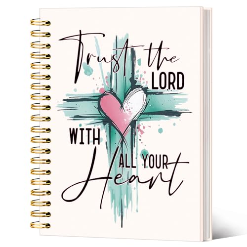 SJDFCSA Christian Notebook Journal, Bible Verse Prayer Journal for Women, Bible Journaling Supplies, Trust the Lord With All Your Heart Cross Scripture Religious Spiral Notebook 5.5x8.3 Inch