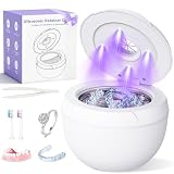 Dental Ultrasonic Retainer Cleaner Machine - 45kHz Cleaning Pod for Dentures, Mouth Guard, Aligner, Night Guard, Toothbrush Heads & Jewelry, 4 Cleaning Modes, Digital Timer, 200ML Capacity, White