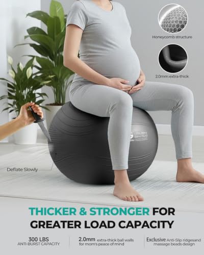 Image of Gruper Yoga Ball, Extra Thick Exercise Ball for Workout Pregnancy Stability - 4 Sizes Anti Burst Balance Ball for Yoga, Pilates, Fitness, Birthing, Physical Therapy - Includes Pump
