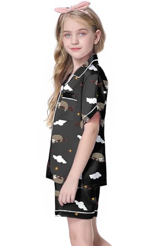 Image of Girls & Womens Satin Pajamas Set, Silk Button-Down Sleepwear 2 Piece Nightwear, 3 Years - Women XXL