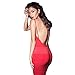 Moxeay® Sexy backless back deep V halter strap bodycon dress (S, Red)