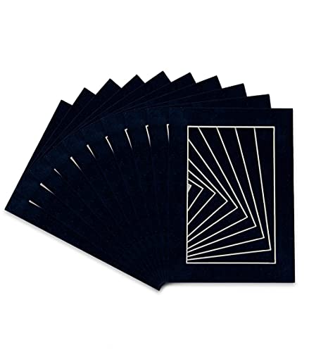 Pack of Ten Acid Free 5x7 Mats Bevel Cut for 4x6 Photos - Navy Suede Precut Matboards With Backing Boards and Self Seal Photo Mat Bags For Pictures, Photos, Framing - 4-ply Thickness