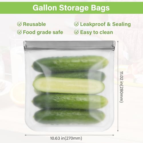 Image of 12Pack Reusable Freezer Bags Gallon Size, Silicone Lock Bags for Food Storage - Microwave & Dishwasher Safe, Leakproof Reusable Plastic Bags Ideal for Meal Prep, Leftovers, Snacks