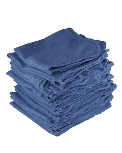 Textile Topia White & Red Shop Towels – Reusable Cotton Rags, Lint-Free & Heavy – Duty Cleaning Towels for Garage, Auto & Industrial Use (50, Blue)