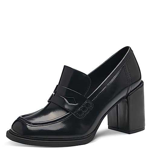 MARCO TOZZI Damen Loafer mit Absatz Blockabsatz, Schwarz (BBrush), 39