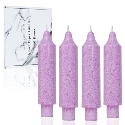 LPUSA Purple Short Taper Candle Sticks Dripless Tapered Candles for for Holiday Wedding Party Wax Unscented Dinner 6 inch Set of 4,Crystal-Lilac
