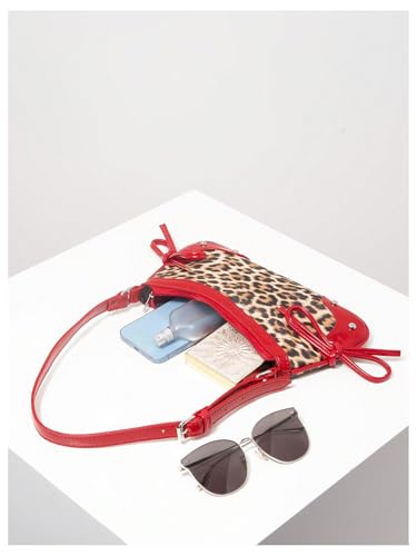 Women's Y2K Leopard Print Studded Shoulder Handbag Zipper Bow Knot Punk Underarm Purses4