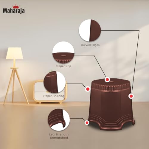 Image of MAHARAJA Neo Plastic Sitting Stool for Indoor Or Outdoor | Kitchen & Living Room (Brown, Pack of 2 (14 inch))