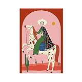 MGDUJGH Lienzo decorativo con diseño de vaquera mexicana, estilo bohemio occidental, caballo del desierto, mujer folclórica, cultura colorida, pósteres para decoración de pared, hogar, bar