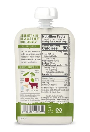 Serenity Kids Regenerative Land To Market Verified Baby Food Pouch Bundle | 6 Each Of Grass Fed Bison, Beef & Ginger, And Beef (18 Count) #TOP2