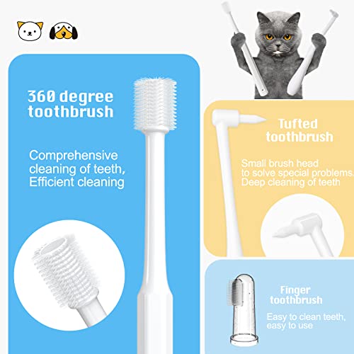 Vvhomife Cat Toothbrush Kit, Dog Toothbrush Kit, Suitable For All Cats And Dogs Dental Care. White, Soft Bristles, Meet All Cleaning Needs, Multi-Functional Dental Cleaning Kit 5Pcs #TOP2