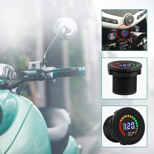 Keenso Motorrad Batterieanzeige, Motorrad 12V Digital LED-Anzeige Voltmeter Wasserdicht Batterieanzeige für 12V Motorrad Auto Boot ATV UTV Wohnwagen