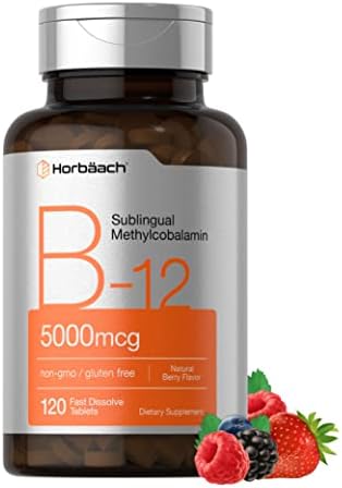 B12 Sublingual Methylcobalamin | 5000mcg | 120 Fast Dissolve Tablets | Vegetarian, Non-GMO and Gluten Free Supplement | by Horbaach
